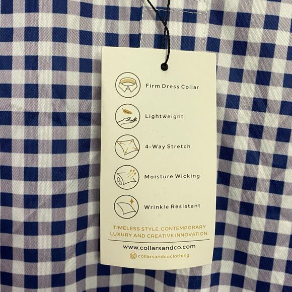 Collars & Co Polo Shirt Mens L Purple Gingham Relaxed Golf Preppy Stretch NWT - Picture 6 of 9